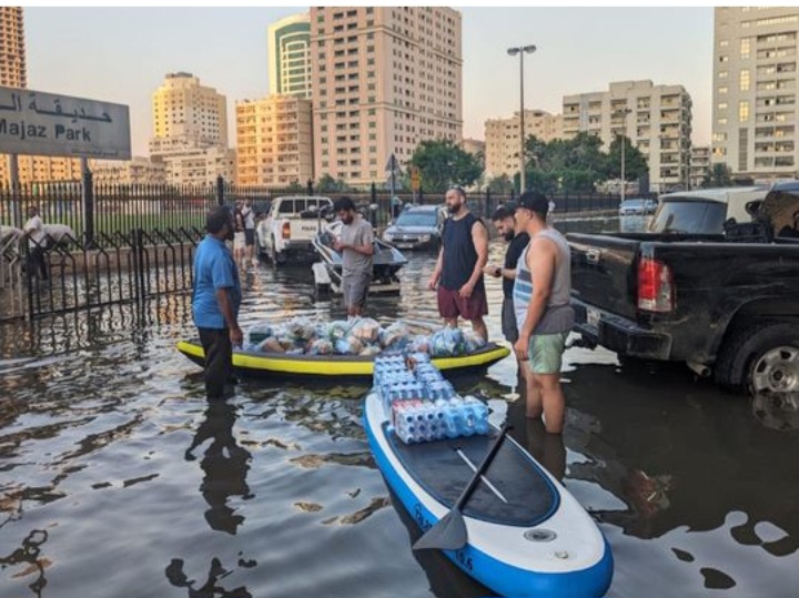 Video: After record rains, unsung heroes in the UAE use kayaks and trucks to distribute food, water, and medicine